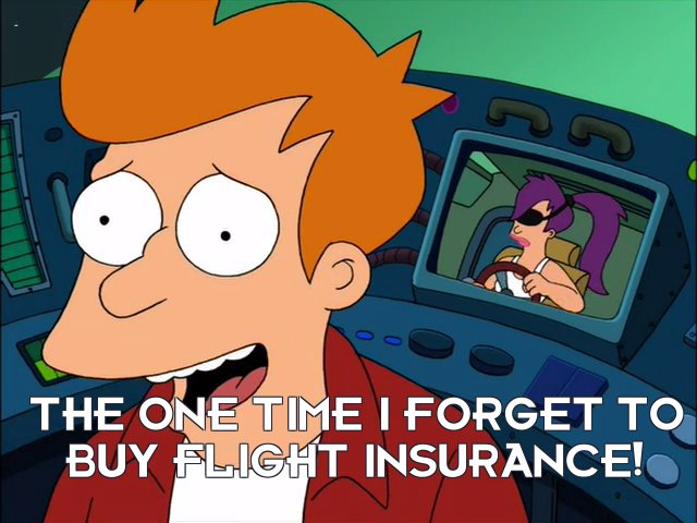 Philip J Fry: The one time I forget to buy flight insurance!