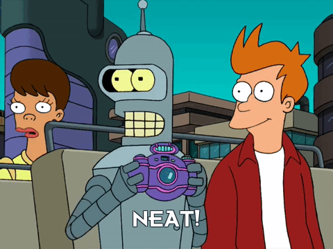 Bender with his camera saying neat